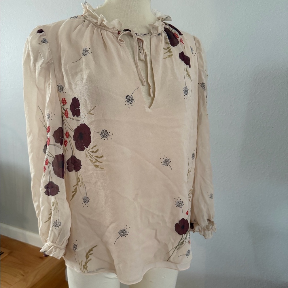 Joie Cream Blouse with Wine Floral Print